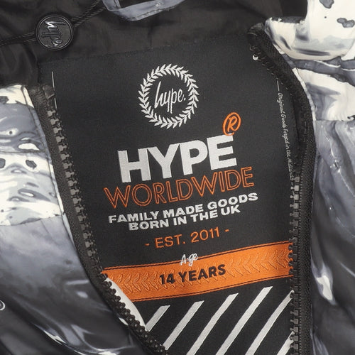 Hype Boys Black Marble Hooded Puffer Jacket 14 Years Winter Polyester