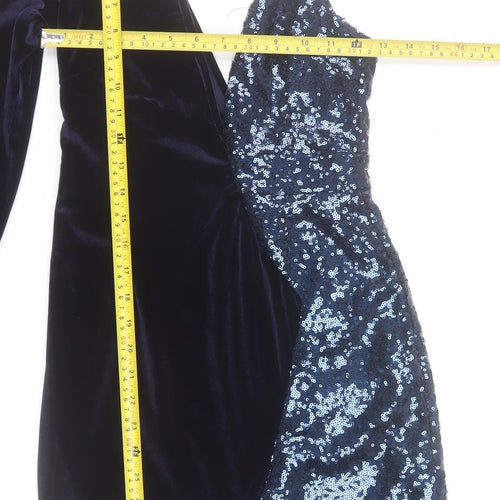 Boohoo Women Blue Size 8 Velvet & Sequin Asymmetric Bodycon Dress