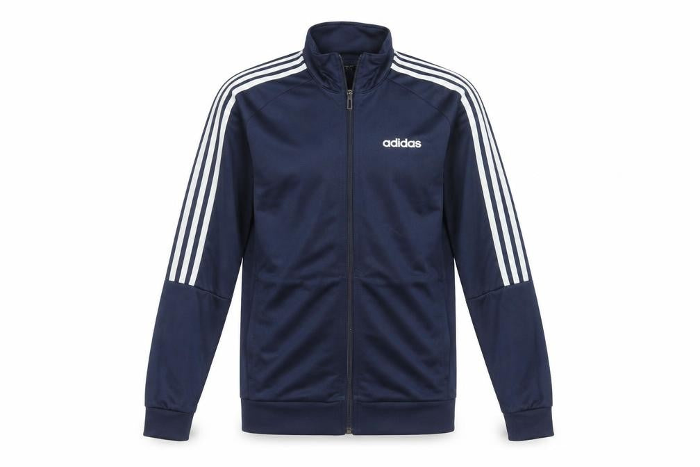 Front view of Adidas Men Blue Full Zip Track Jacket, size S, Sportswear