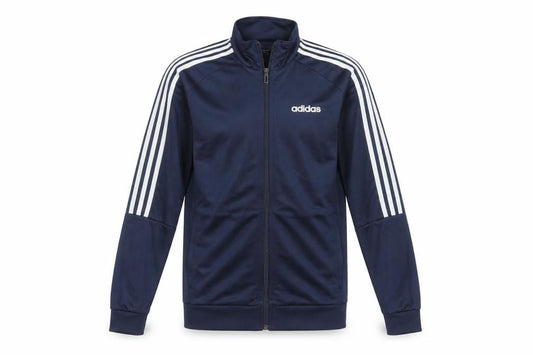 Front view of Adidas Men Blue Full Zip Track Jacket, size S, Sportswear