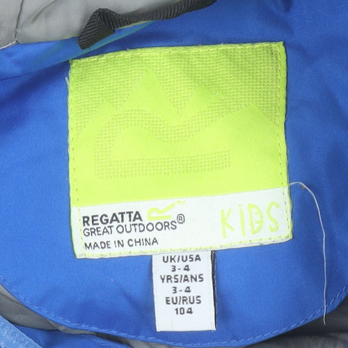 Regatta Boys Blue Waterproof Hooded Rain Coat Jacket 3-4 Years