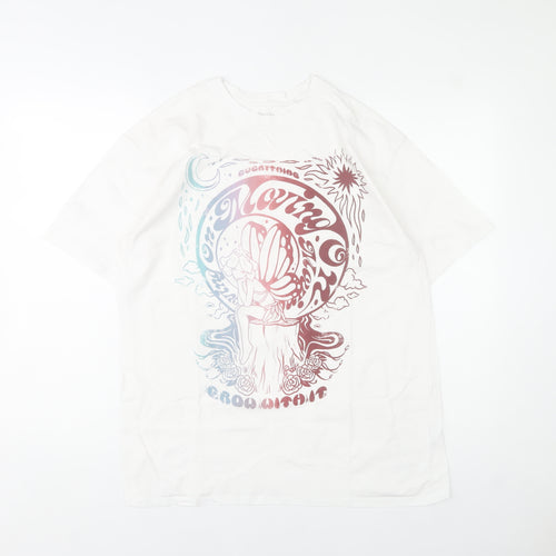Bershka Men's White Fairy Graphic Print Cotton T-Shirt Size M