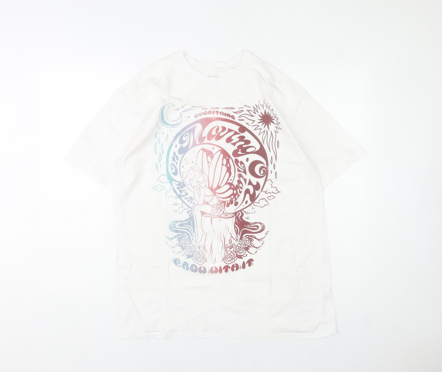 Bershka Men's White Fairy Graphic Print Cotton T-Shirt Size M