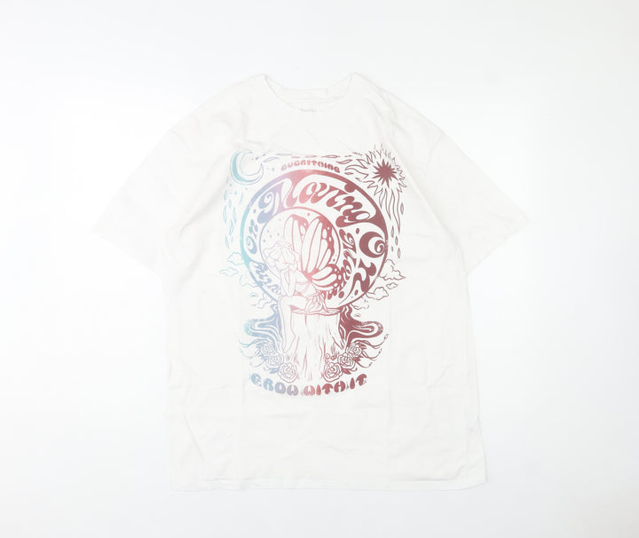 Bershka Men's White Fairy Graphic Print Cotton T-Shirt Size M