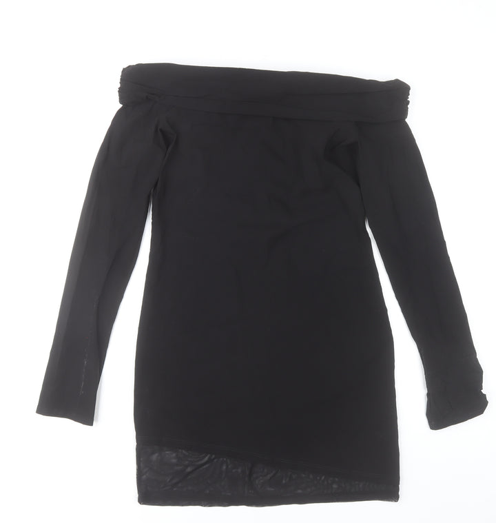 ASOS Women’s Black Off Shoulder Long Sleeve Stretch Bodycon Dress Size 12-14