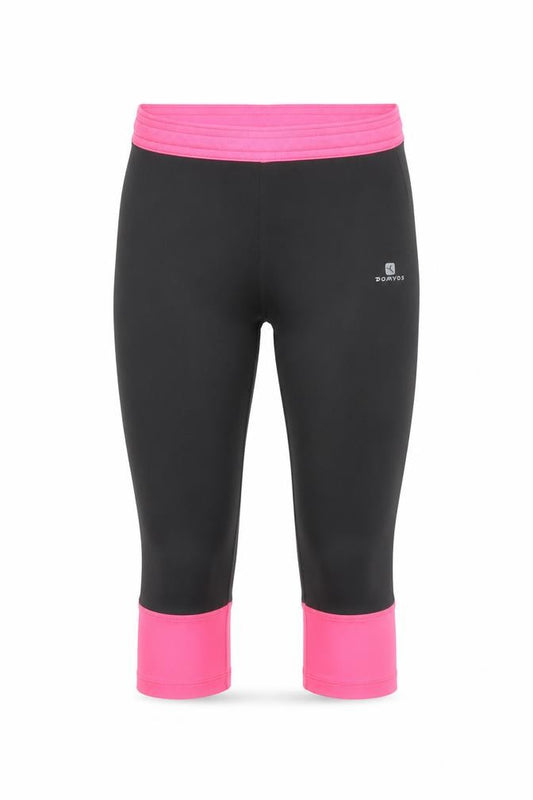 Front view of Domyos girls’ black & pink cropped activewear leggings 8 years