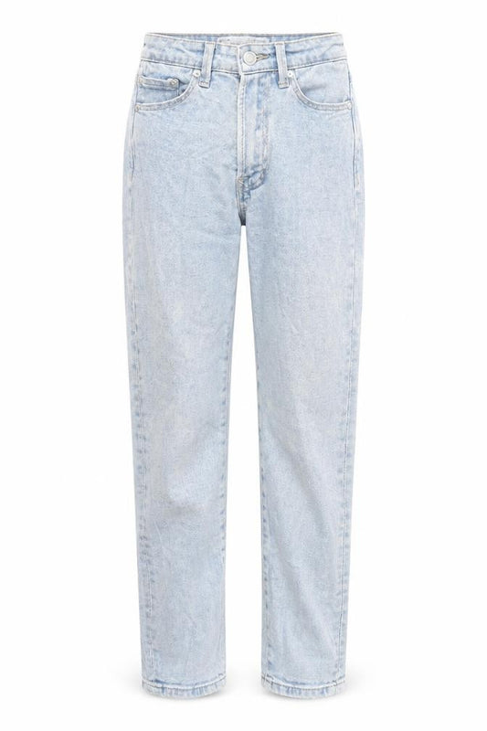 Front view of Stradivarius women’s blue mom slim high rise jeans, size UK 4