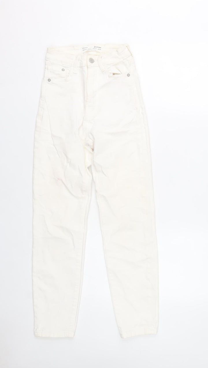 Stradivarius Women Ivory Mom Slim High Rise Jeans Size 4