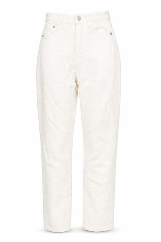 Front view of Stradivarius Women Ivory Mom Slim High Rise Jeans, size 4