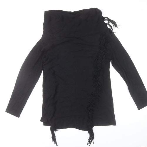 Gerard Women’s Black Cowl Neck Fringe Tunic Jumper Size M
