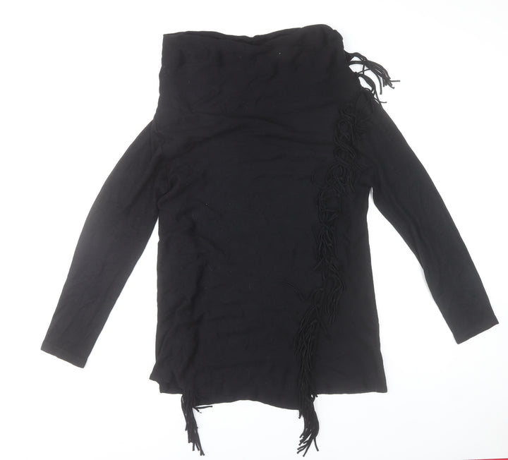 Gerard Women’s Black Cowl Neck Fringe Tunic Jumper Size M