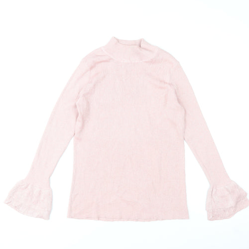 Lauren Taylor Women Pink L/XL Mock Neck Long Sleeve Jumper