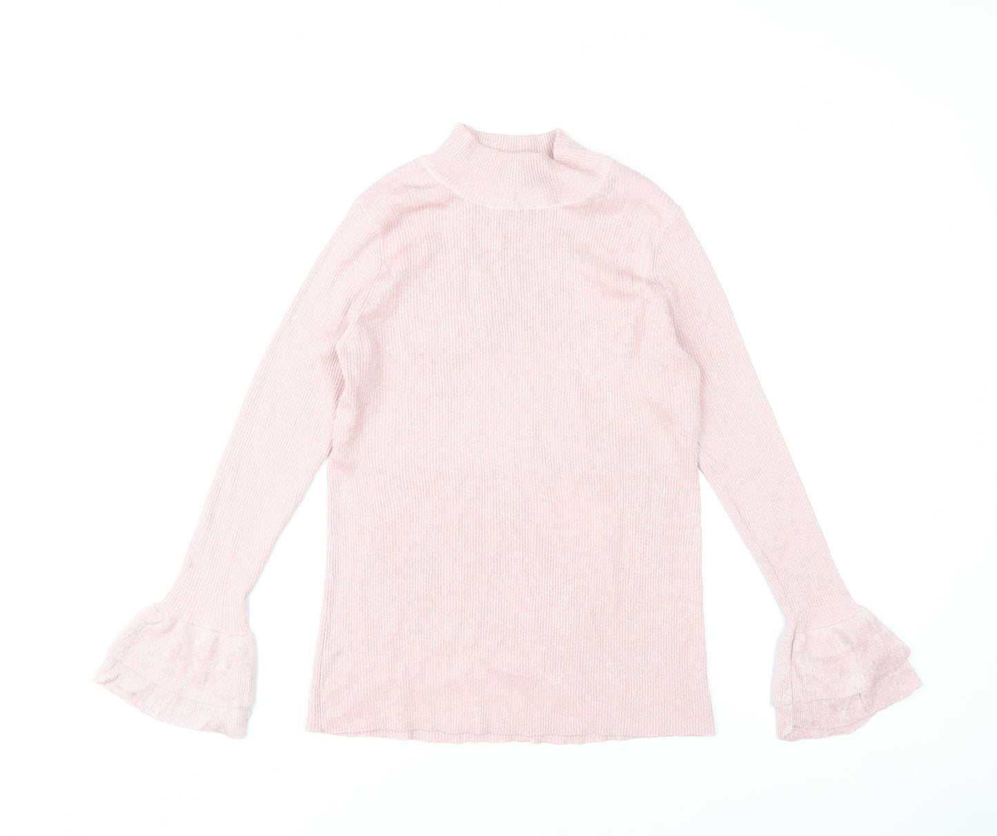Lauren Taylor Women Pink L/XL Mock Neck Long Sleeve Jumper