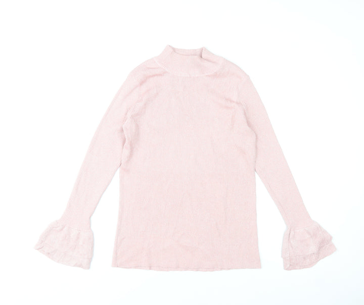 Lauren Taylor Women Pink L/XL Mock Neck Long Sleeve Jumper