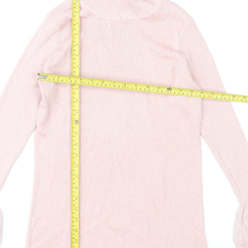 Lauren Taylor Women Pink L/XL Mock Neck Long Sleeve Jumper