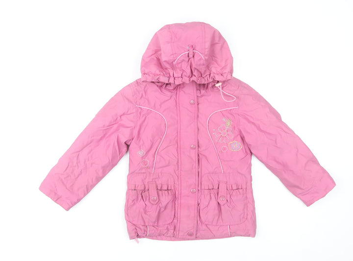 Diva Club Girls Pink Hooded Padded Floral Embroidered Winter Jacket 3 Years