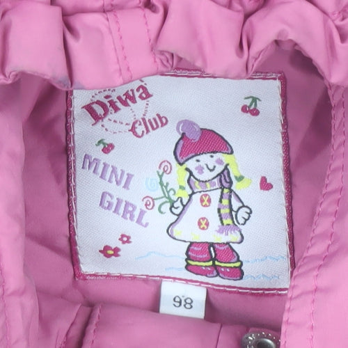 Diva Club Girls Pink Hooded Padded Floral Embroidered Winter Jacket 3 Years