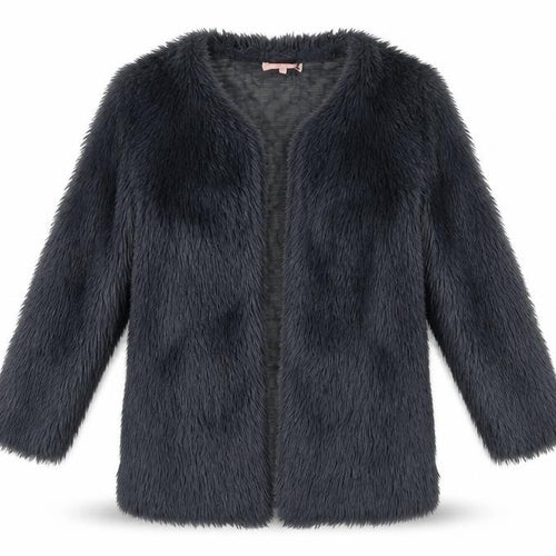 Oh My Love Women’s Black Faux Fur Mid-Length Coat Size M