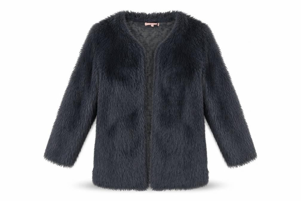 Oh My Love Women’s Black Faux Fur Mid-Length Coat Size M