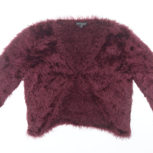 Miyoko Women’s Purple Faux Fur Open Knit Cardigan S