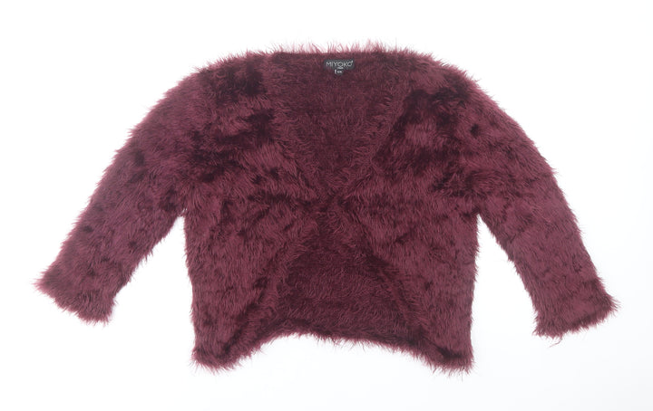 Miyoko Women’s Purple Faux Fur Open Knit Cardigan S