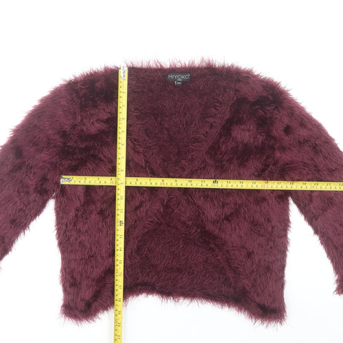 Miyoko Women’s Purple Faux Fur Open Knit Cardigan S