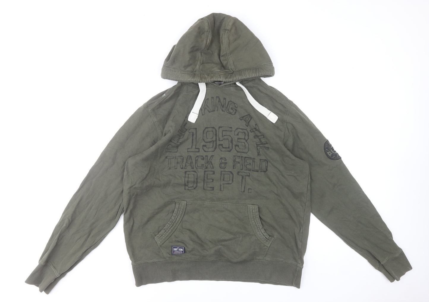 Drift King Men's Green Pullover Hoodie L Regular Fit Track & Field