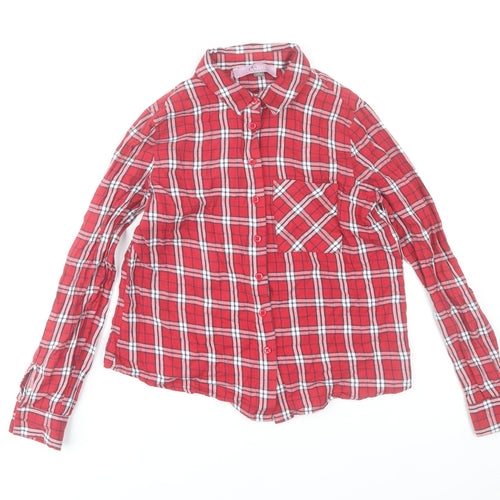Elise Clemence Women’s Red Check Cotton Button-Up Shirt UK 10