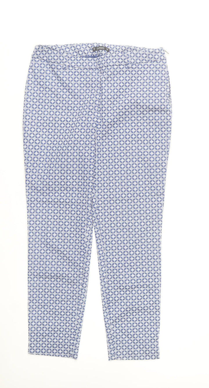 Dunnes Stores Womens Blue Geometric Stretch Cotton Trousers Size 10