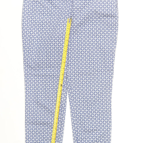 Dunnes Stores Womens Blue Geometric Stretch Cotton Trousers Size 10