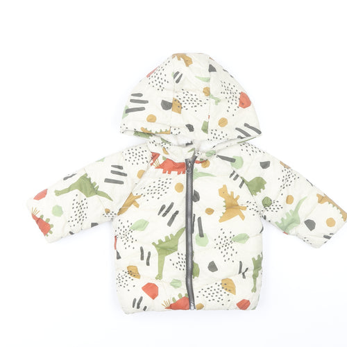 Fred & Flo Unisex Baby Beige Dinosaur Puffer Jacket 3-6 Months Hooded Lined