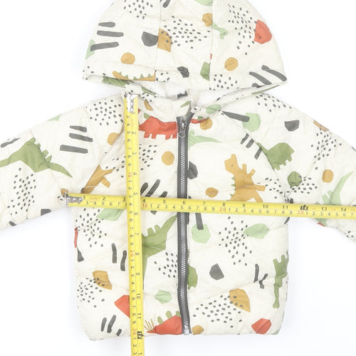 Fred & Flo Unisex Baby Beige Dinosaur Puffer Jacket 3-6 Months Hooded Lined