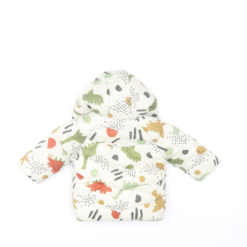 Fred & Flo Unisex Baby Beige Dinosaur Puffer Jacket 3-6 Months Hooded Lined