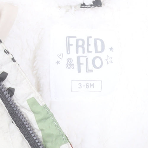 Fred & Flo Unisex Baby Beige Dinosaur Puffer Jacket 3-6 Months Hooded Lined