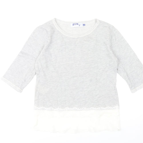 Paz Torras Women’s Grey 3/4 Sleeve Lace Hem Tunic Blouse Size 12