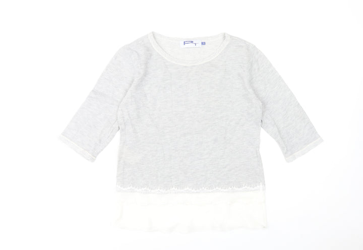 Paz Torras Women’s Grey 3/4 Sleeve Lace Hem Tunic Blouse Size 12