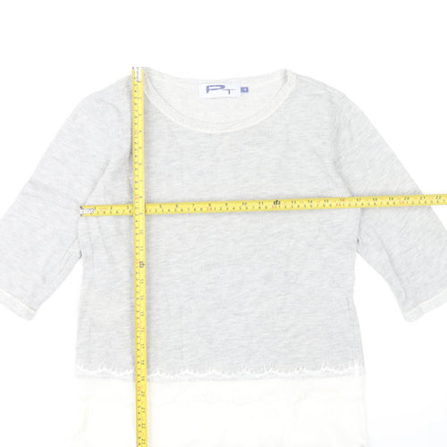 Paz Torras Women’s Grey 3/4 Sleeve Lace Hem Tunic Blouse Size 12