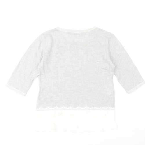 Paz Torras Women’s Grey 3/4 Sleeve Lace Hem Tunic Blouse Size 12