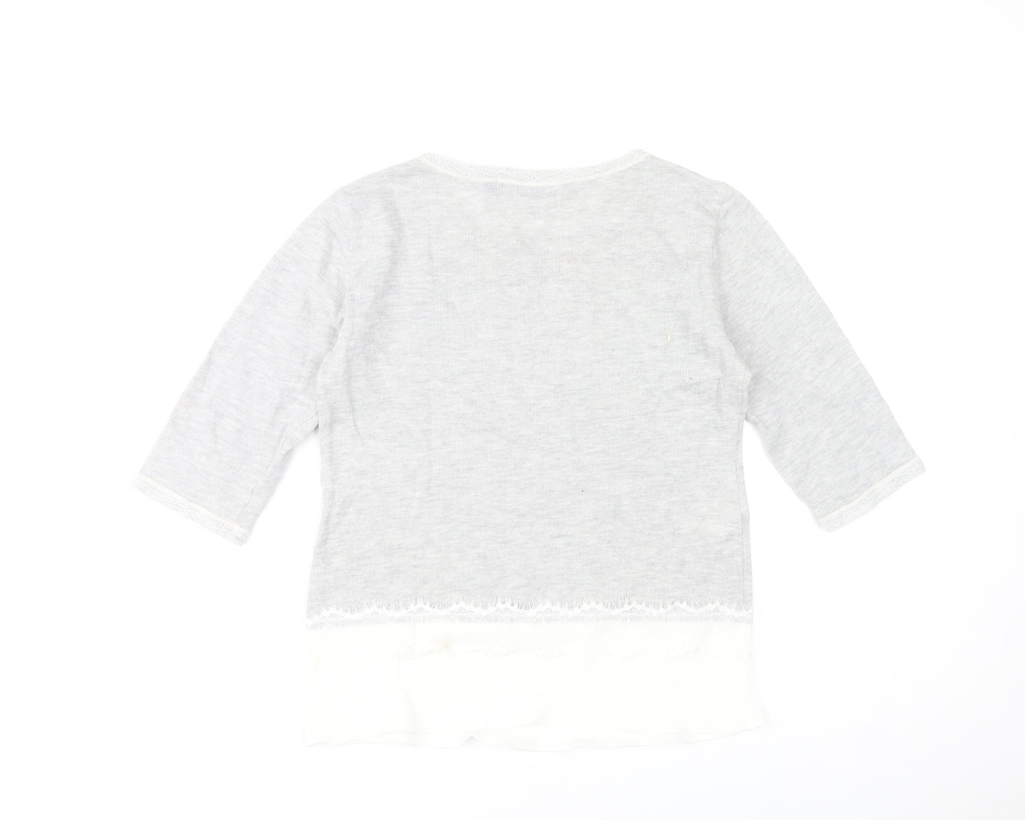 Paz Torras Women’s Grey 3/4 Sleeve Lace Hem Tunic Blouse Size 12