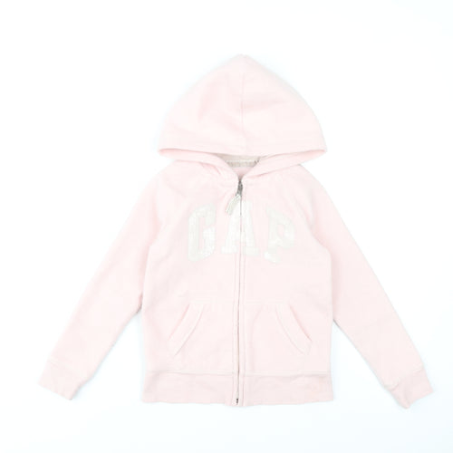 GAP Girls Pink Full Zip Fleece Hoodie 6-7 Years Glitter Logo