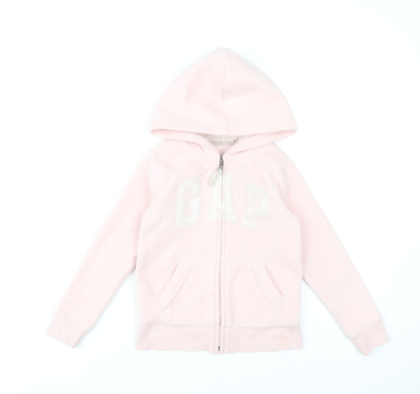 GAP Girls Pink Full Zip Fleece Hoodie 6-7 Years Glitter Logo