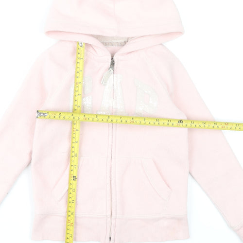 GAP Girls Pink Full Zip Fleece Hoodie 6-7 Years Glitter Logo