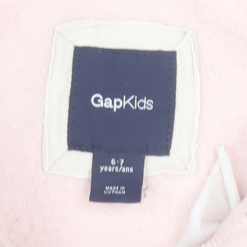 GAP Girls Pink Full Zip Fleece Hoodie 6-7 Years Glitter Logo