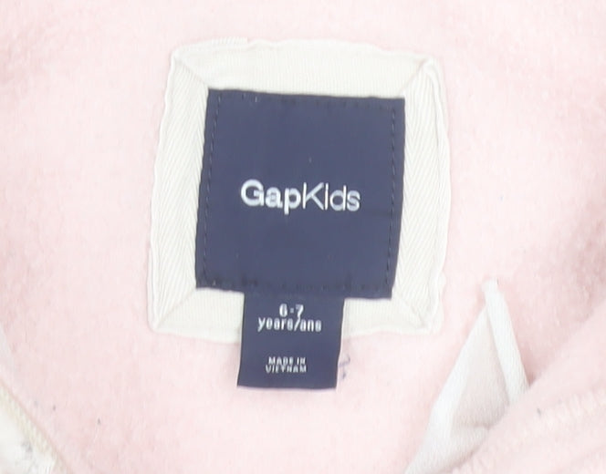 GAP Girls Pink Full Zip Fleece Hoodie 6-7 Years Glitter Logo