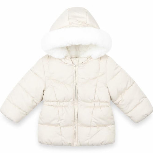 F&F Unisex Baby Beige 12-18 Months Hooded Puffer Coat with Faux Fur Trim