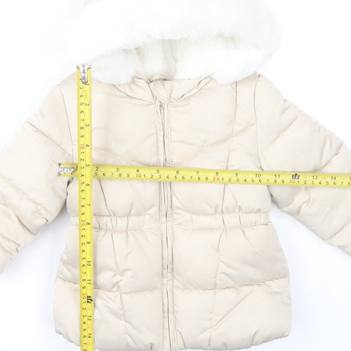 F&F Unisex Baby Beige 12-18 Months Hooded Puffer Coat with Faux Fur Trim