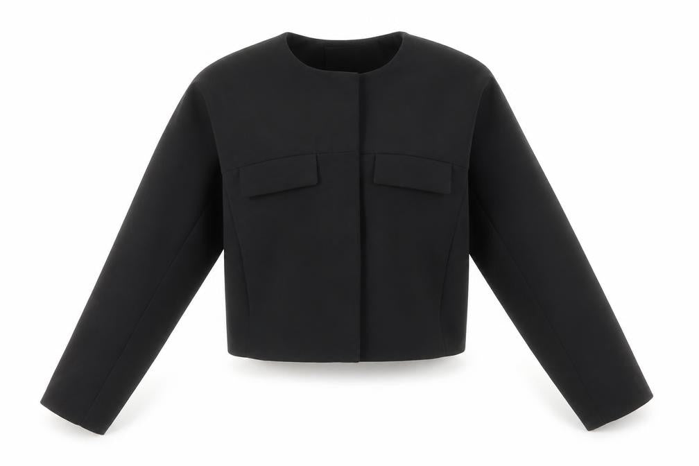 Front view of Mango Women's Black Cropped Basic Jacket XS Regular Fit