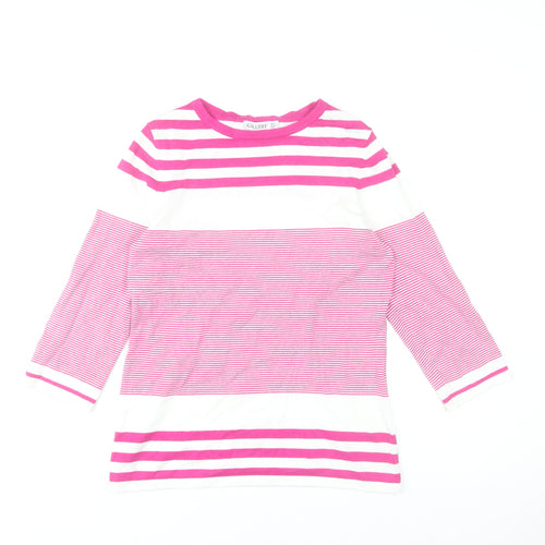 Gallery Women's Pink & White Striped 3/4 Sleeve Pullover Jumper Size S