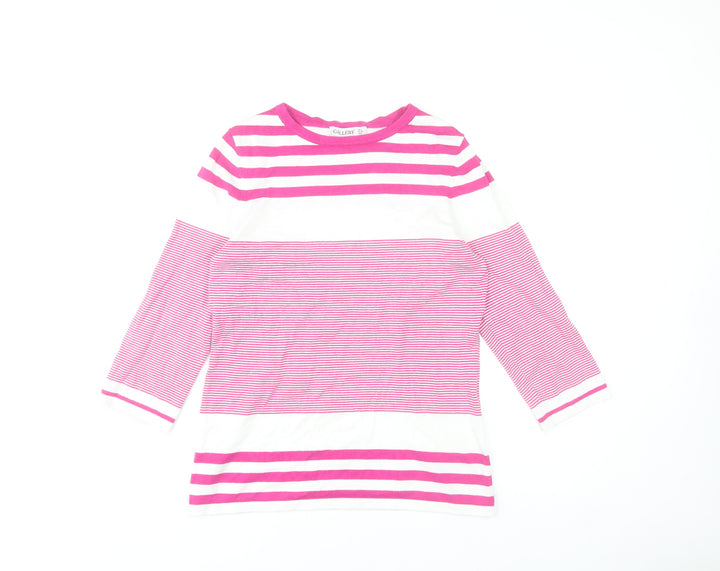 Gallery Women's Pink & White Striped 3/4 Sleeve Pullover Jumper Size S