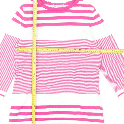 Gallery Women's Pink & White Striped 3/4 Sleeve Pullover Jumper Size S